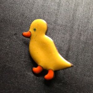 Vintage Copper Yellow Duck Pin Brooch Adorable!